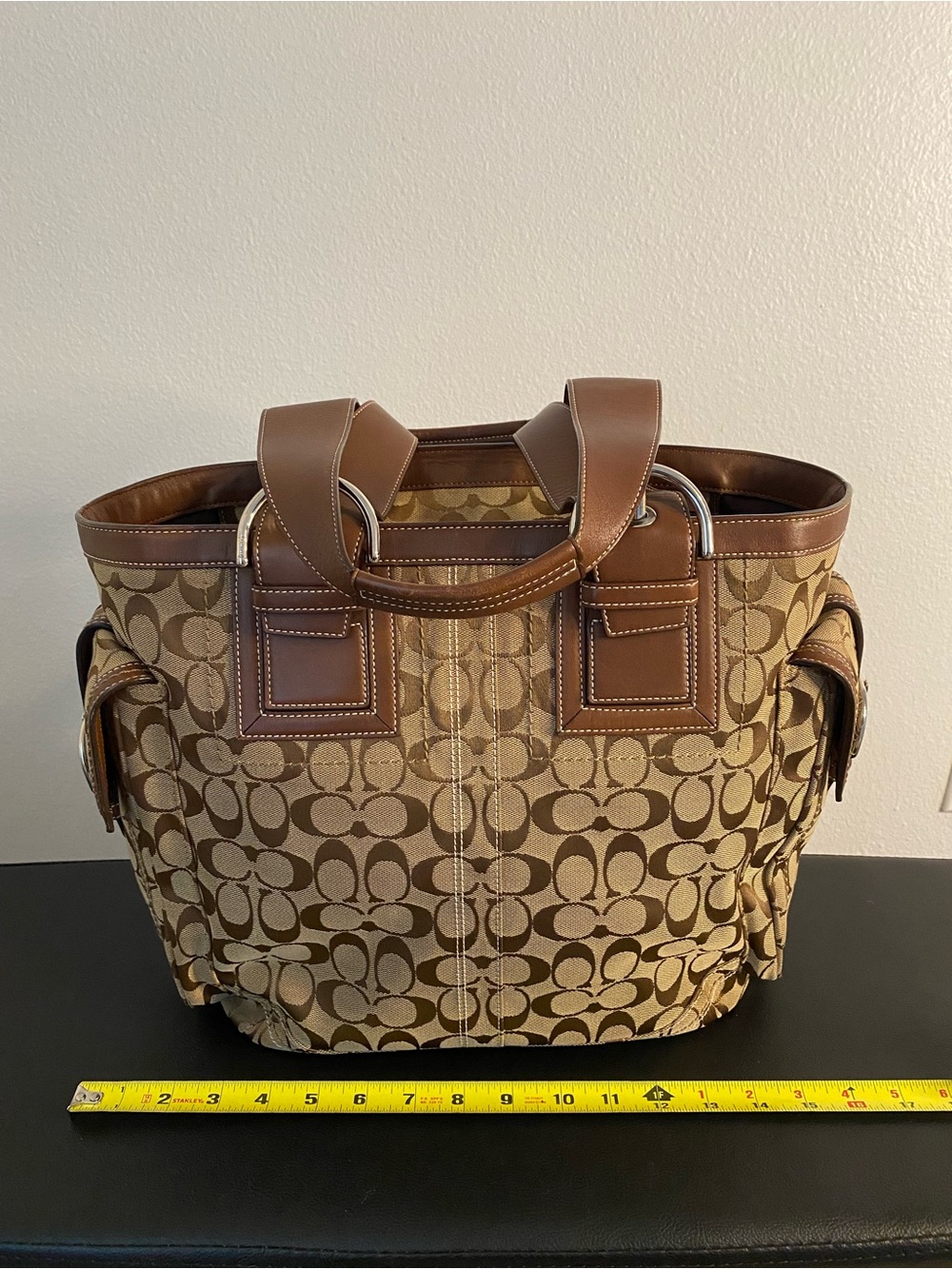 Coach Brown Signature Canvas Travel bag with Leather Trim and side pockets - Picture 16 of 16